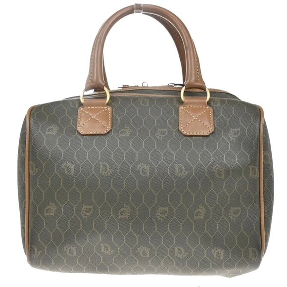 CHRISTIAN DIOR Logo Honeycomb Hand Bag PVC Leather Brown GHW France 83KP032 - Picture 1 of 12
